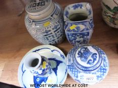 A quantity of blue and white ceramics to include plates,