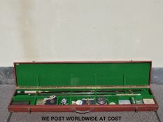 A fine mahogany cased travelling fishing box containing a Hardy Drifter three piece fly rod,