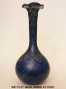 Richard Golding for Okra iridescent glass vase of globe and shaft form with wavy rim and and pulled