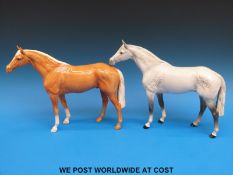 Two Beswick large racehorses in palomino and grey