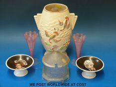 Two frilled glass vases, an Art Deco Price Kensington vase,