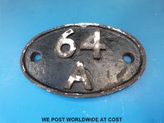 A British Railways shedplate 64A for 'Edinburgh St Margarets'
