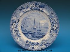 A 19thC Pountney & Allies blue and white transfer printed plate in the St Vincent's Rocks pattern