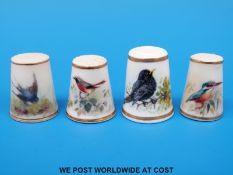 Four Royal Worcester thimbles hand decorated with birds,