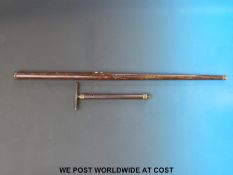 An unnamed walking cane air gun with turned horn end and brass screw in ram rod,
