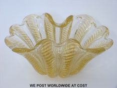 Ercole Barovier for Barovier & Toso glass bowl of wrythen form with spiralling gilt inclusions and