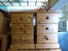 A pair of pine bedside chests of three drawers (W48 x D43 x H73cm)