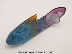A Daum Nancy pate-de-verre glass model of a fish in blue,