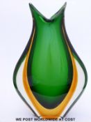 Murano Sommerso glass vase of green and amber colouration (33 x 22cm)