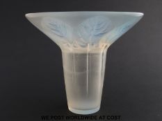 Lalique Violettes glass vase of flared form decorated with African violets with opalescent tint,