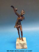 A bronzed Art Deco style dancer on a plinth (height 22.