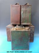 Six two gallon petrol cans to include Esso, Shell, BP, Pratts & W.