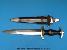 A WWII Nazi German SS dagger in scabbard with vertical hanger,