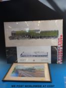 A framed pair of prints 'Flying Scotsman' and A4 Silver Link together with a framed print 'The