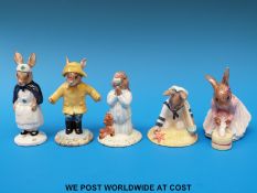 Royal Doulton Bunnykins figures including Nurse Bunnykins with green cross, ballerina,