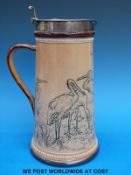 A Florence Barlow for Royal Doulton jug, sgraffito decorated with cranes or herons,
