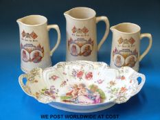 A German oval bowl with transfer print of lady with a winged putti and three graduated Royal