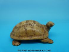 A late 19th / 20thC Chinese carved soapstone figure of a tortoise