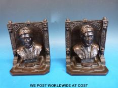 A pair of bronze mounted busts stamped B & H (height 14cm)