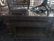 A late 19th or early 20thC oak extending dining table (W106 x minimum length 139 maximum length