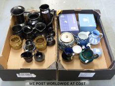 A collection of pottery and porcelain including Wedgwood Jasperware, black basalt,