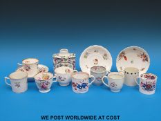 An interesting collection of 18th / 19thC coffee cans, saucers, cups and a late Spode tea canister.