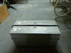 A tool box containing woodworking tools etc including clamps, files,