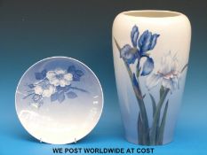 A large Royal Copenhagen vase with iris design (30cm tall) and a small Royal Copenhagen plate (20cm
