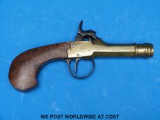 Belgian brass hammer action percussion pistol,