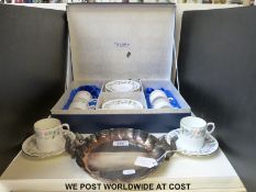 An Aynsley tea set in Wild Tudor pattern and an Elkington figural squirrel nut dish