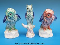 Three Herend owls;