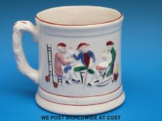 A 19thC Prattware relief moulded frog mug (13cm tall)