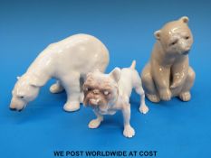 A Royal Copenhagen Polar Bear together with a bulldog and a Lladro bear