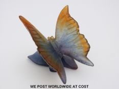 A Daum Nancy pate-de-verre glass model of a butterfly on a rose,