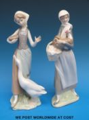 Two Lladro figurines with duck and hens (24cm tall)