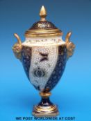 A Coalport three handled bulbous vase decorated with lake and castle scene,