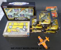 A collection of boxed diecast aeroplanes, classic plane kit Concorde, loose figures,