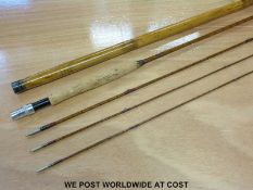 A Hardy gold medal cane fly rod and bamboo rod holder/case