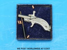 A fully working miniature hammer action pin fire pistol with 15mm folding octagonal barrel and