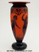 Andre Delatte Art Deco cameo glass vase with flared rim decorated with four nude dancing ladies,