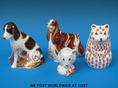 Four Royal Crown Derby paperweights Molly, American Spaniel,