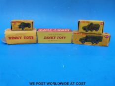 Five Dinky toys to include armoured personnel carrier 676, scout car with driver 673,