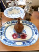 A large blue and white platter, Italian jug,