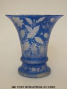 A flash overlaid glass vase with etched decoration of butterflies amongst flowers (13cm tall)