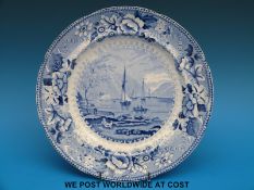 A 19thC Pountney & Allies blue and white transfer printed plate in the St Vincent's Rocks pattern