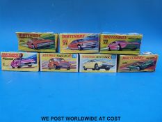 Seven Matchbox Superfast diecast model vehicles, all in original boxes.