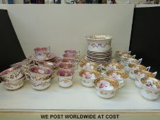 Two Coalport part tea sets each with floral and gilt decoration one on pink ground,