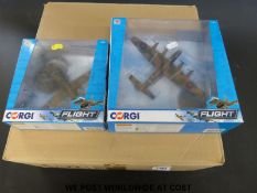 Fourteen Corgi diecast model military aeroplanes on stands,