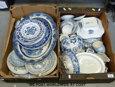 A large collection of various blue & white ceramics to include Wood & Sons,