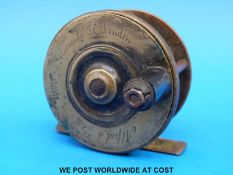 Mallochs patent brass fishing reel with retailers address 20 Margate St,